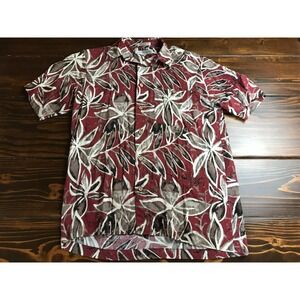 IMPRINTS Shirt Men's Size Small Red Tan Brown Button Up Hawaiian Cork Button